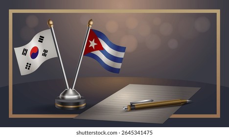 Small national flag of South Korea and Cuba flag Relation, Template banner vector Illustration