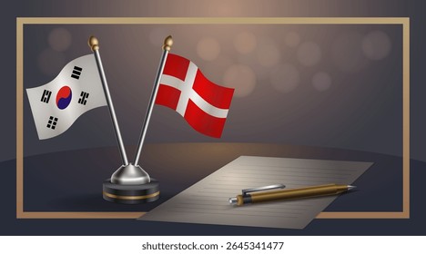 Small national flag of South Korea and Denmark flag Relation, Template banner vector Illustration