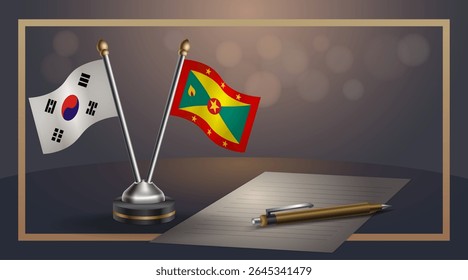 Small national flag of South Korea and Grenada flag Relation, Template banner vector Illustration