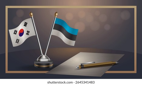 Small national flag of South Korea and Estonia flag Relation, Template banner vector Illustration