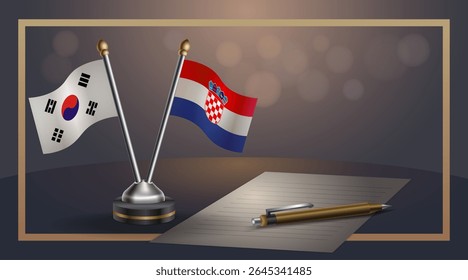 Small national flag of South Korea and Croatia flag Relation, Template banner vector Illustration