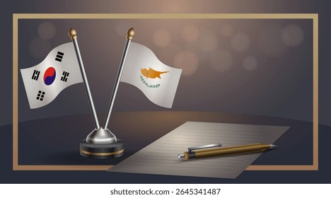 Small national flag of South Korea and Cyprus flag Relation, Template banner vector Illustration
