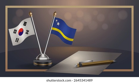 Small national flag of South Korea and Curacao flag Relation, Template banner vector Illustration