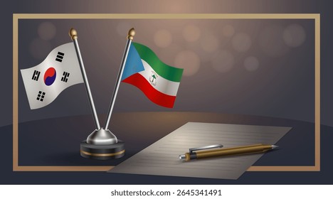 Small national flag of South Korea and Equatorial Guinea flag Relation, Template banner vector Illustration