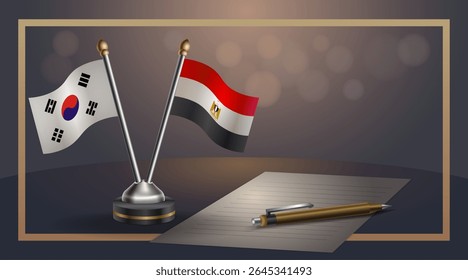 Small national flag of South Korea and EGYPT flag Relation, Template banner vector Illustration