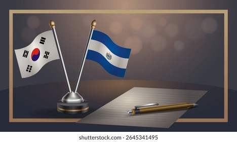 Small national flag of South Korea and El Salvador flag Relation, Template banner vector Illustration