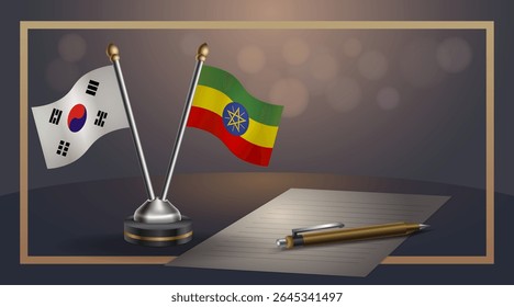 Small national flag of South Korea and Ethiopia flag Relation, Template banner vector Illustration