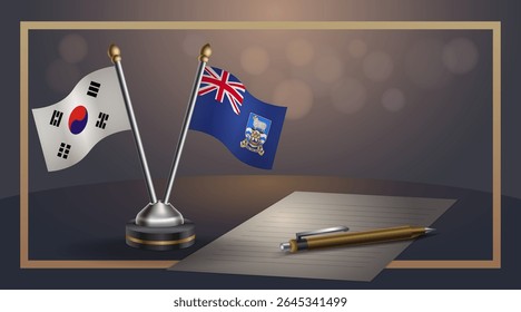 Small national flag of South Korea and Falkland Islands flag Relation, Template banner vector Illustration