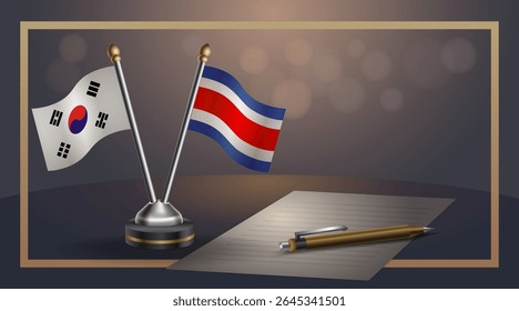 Small national flag of South Korea and Costa Rica flag Relation, Template banner vector Illustration