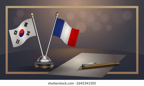 Small national flag of South Korea and France flag Relation, Template banner vector Illustration