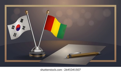 Small national flag of South Korea and Guinea flag Relation, Template banner vector Illustration