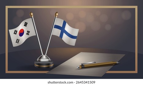 Small national flag of South Korea and Finland flag Relation, Template banner vector Illustration