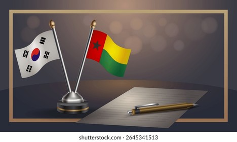 Small national flag of South Korea and Guinea Bissau flag Relation, Template banner vector Illustration