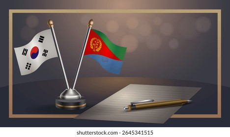 Small national flag of South Korea and Eritrea flag Relation, Template banner vector Illustration