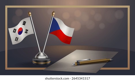Small national flag of South Korea and Czech Republic flag Relation, Template banner vector Illustration