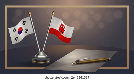 Small national flag of South Korea and Gibraltar flag Relation, Template banner vector Illustration