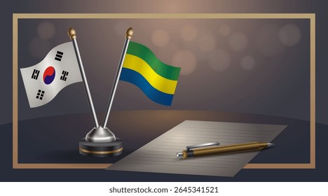 Small national flag of South Korea and Gabon flag Relation, Template banner vector Illustration