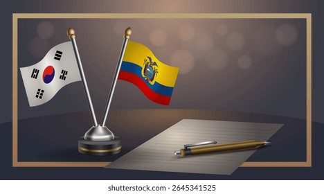 Small national flag of South Korea and Ecuador flag Relation, Template banner vector Illustration