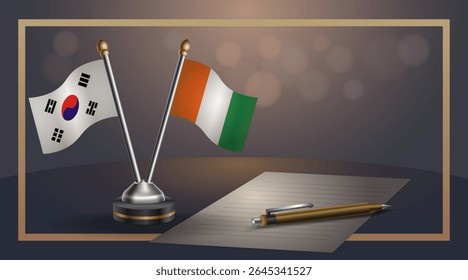 Small national flag of South Korea and Cote D'Ivoire flag Relation, Template banner vector Illustration