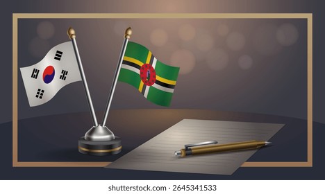Small national flag of South Korea and Dominica flag Relation, Template banner vector Illustration