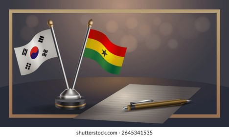 Small national flag of South Korea and Ghana flag Relation, Template banner vector Illustration