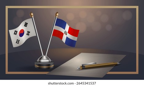Small national flag of South Korea and Dominican Republic flag Relation, Template banner vector Illustration