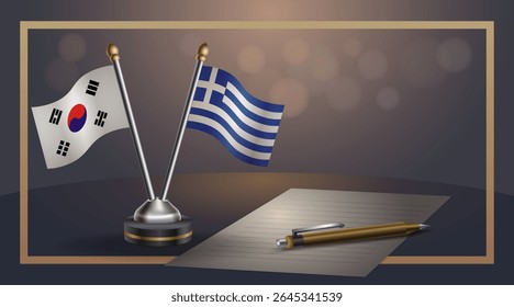 Small national flag of South Korea and Greece flag Relation, Template banner vector Illustration