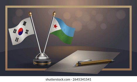 Small national flag of South Korea and Djibouti flag Relation, Template banner vector Illustration