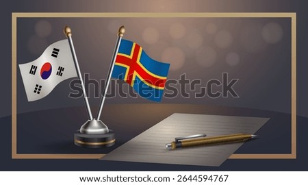 Small national flag of South Korea and Aland Islands flag Relation, Template banner vector Illustration