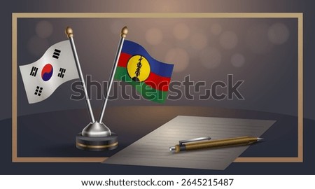 Small national flag of South Korea and New Caledonia flag Relation, Template banner vector Illustration