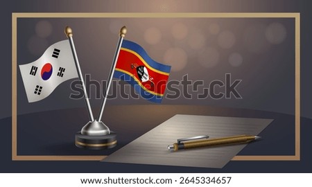 Small national flag of South Korea and Swaziland flag Relation, Template banner vector Illustration