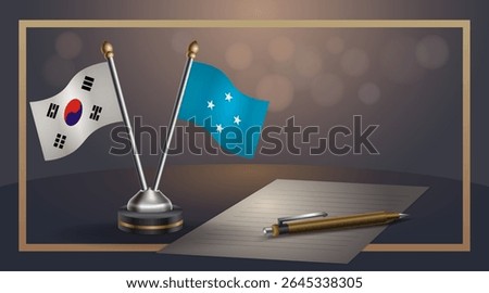 Small national flag of South Korea and Micronesia flag Relation, Template banner vector Illustration
