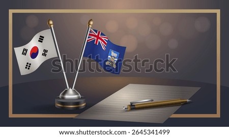 Small national flag of South Korea and Falkland Islands flag Relation, Template banner vector Illustration
