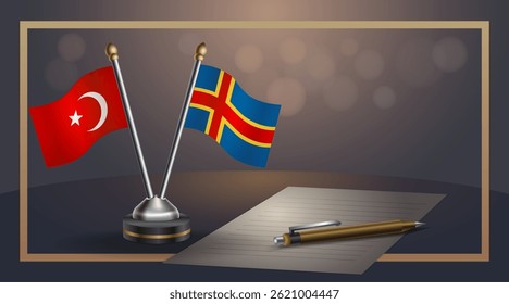Small national flag of Turkey and Aland Islands flag Relation, Template banner vector Illustration