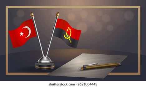 Small national flag of Turkey and Angola flag Relation, Template banner vector Illustration