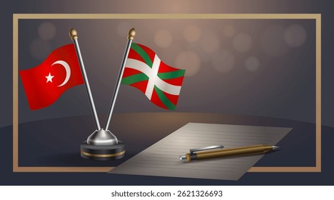 Small national flag of Turkey and Basque lands flag Relation, Template banner vector Illustration