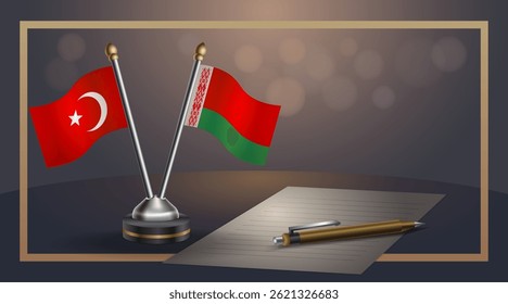 Small national flag of Turkey and Belarus flag Relation, Template banner vector Illustration