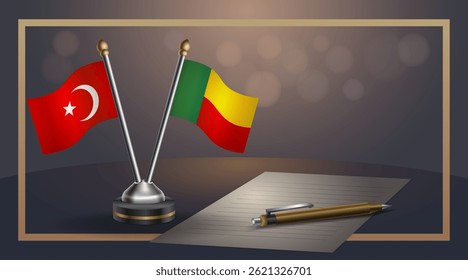 Small national flag of Turkey and Benin flag Relation, Template banner vector Illustration