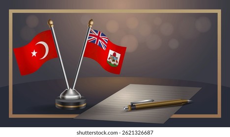 Small national flag of Turkey and Bermuda flag Relation, Template banner vector Illustration