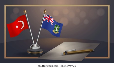 Small national flag of Turkey and British Virgin Islands flag Relation, Template banner vector Illustration