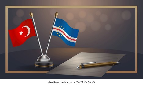 Small national flag of Turkey and Cape Verde flag Relation, Template banner vector Illustration