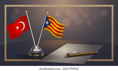 Small national flag of Turkey and Catalonia flag Relation, Template banner vector Illustration
