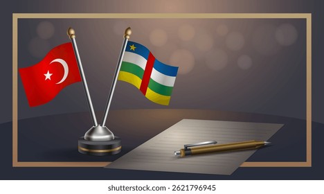 Small national flag of Turkey and Central African Republic flag Relation, Template banner vector Illustration