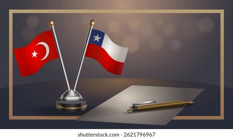 Small national flag of Turkey and Chile flag Relation, Template banner vector Illustration