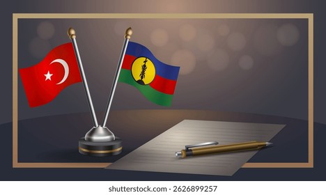 Small national flag of Turkey and Cook Islands flag Relation, Template banner vector Illustration
