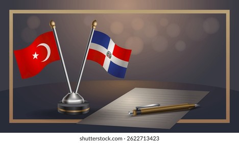 Small national flag of Turkey and Dominican Republic flag Relation, Template banner vector Illustration