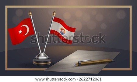 Small national flag of Turkey and French Polynesia flag Relation, Template banner vector Illustration