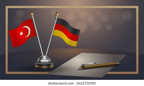 Small national flag of Turkey and Germany flag Relation, Template banner vector Illustration