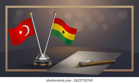 Small national flag of Turkey and Ghana flag Relation, Template banner vector Illustration