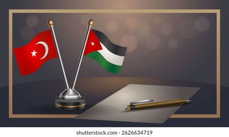 Small national flag of Turkey and Jordan flag Relation, Template banner vector Illustration